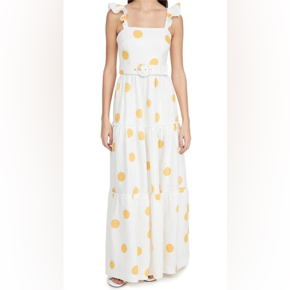 Rebecca Vallance Aya Polka Dot Linen Print Long Dress Size: S | US4, UK8
